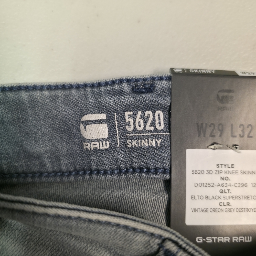 G-Star Raw 5620 3D Zip Knee Skinny Jeans‎ Vintage Oreon Grey Destroyed Sz 29/32 - Picture 6 of 8